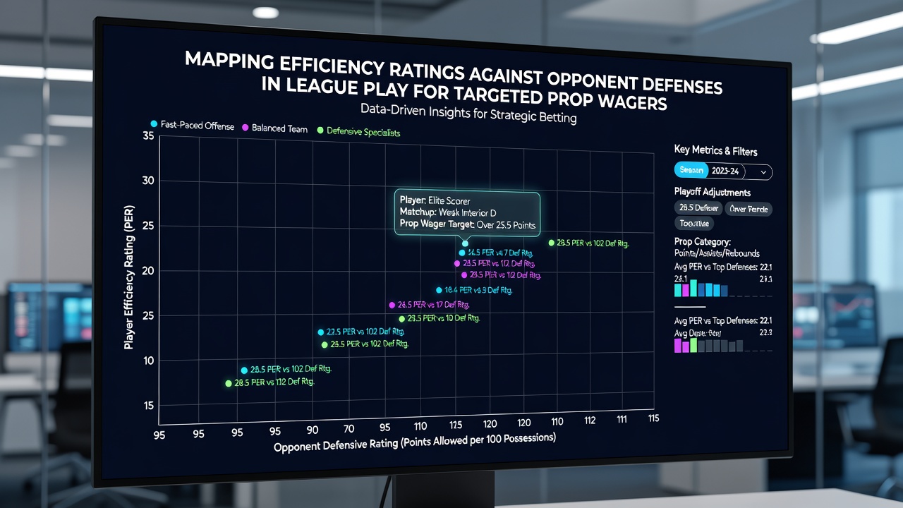 Detailed chart comparing offensive efficiency ratings of multiple players versus different opponent defensive formations across a league season