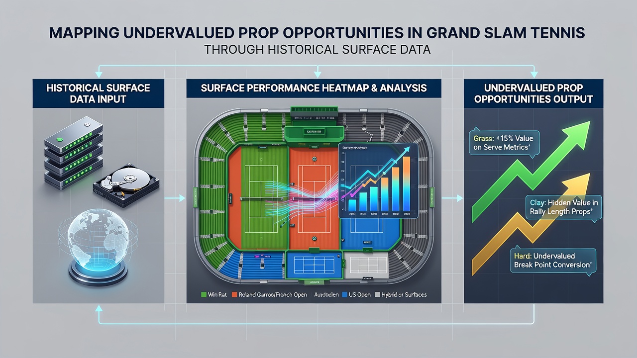 Detailed charts comparing ace rates and game totals across different Grand Slam surfaces