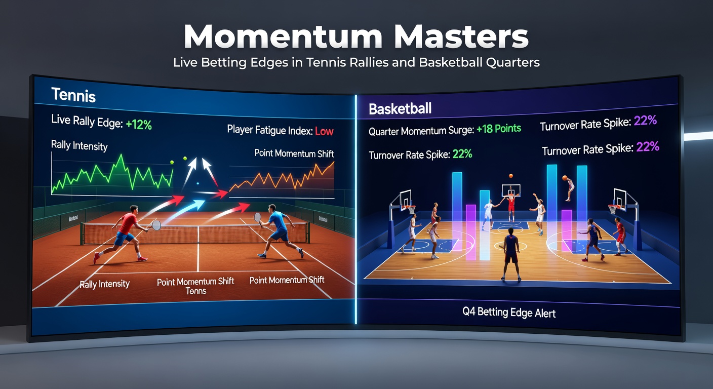 Basketball players in fast-break action during a tense quarter, illustrating a classic momentum surge