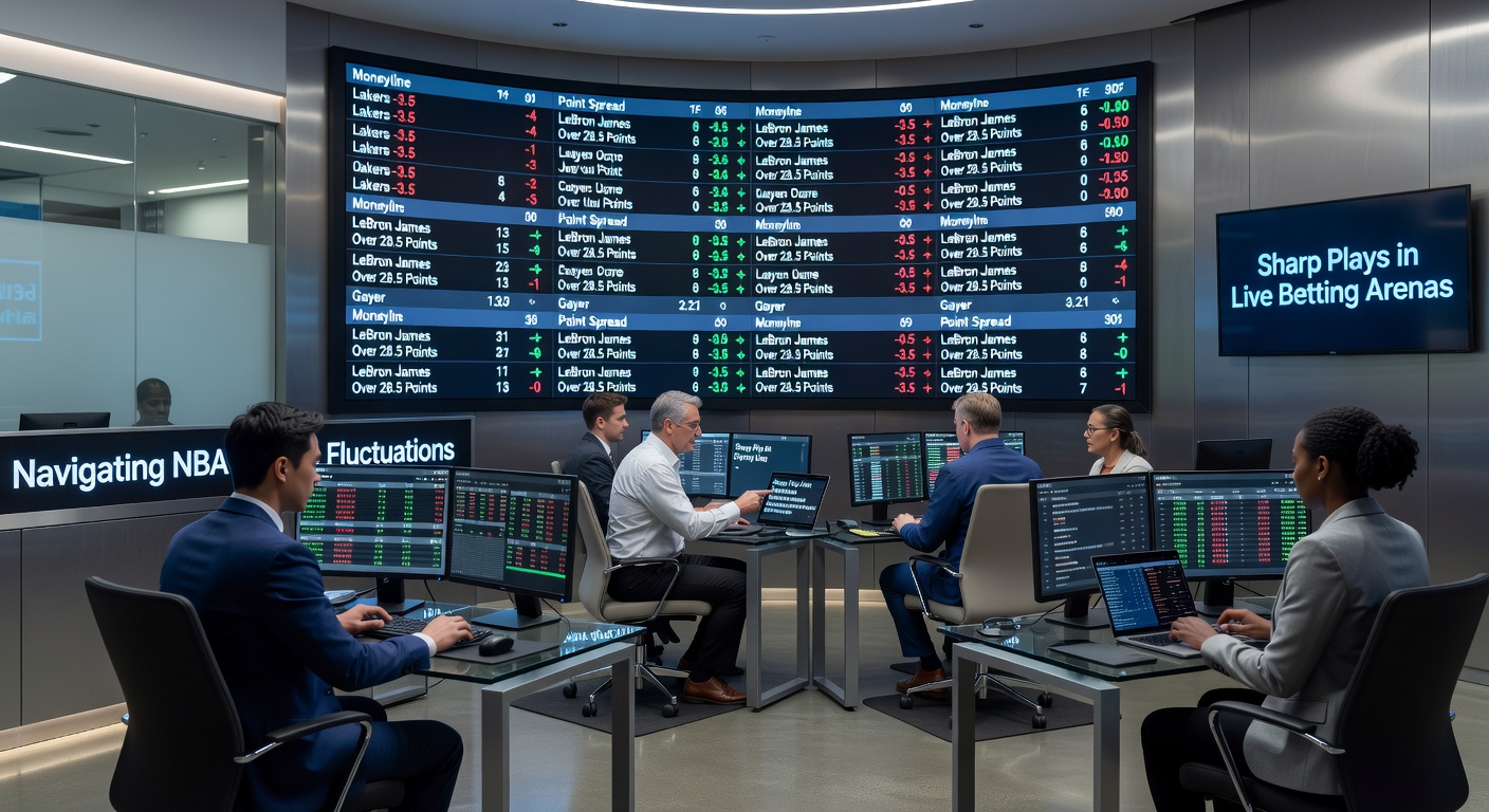 Close-up of a bettor analyzing NBA live odds on multiple screens during a playoff-contending game